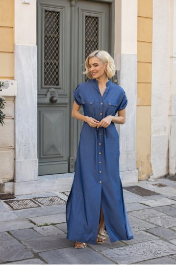 Φόρεμα τύπου τζιν με κουμπιά - 