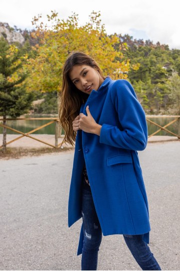 Παλτό με ένα κουμπί και ζώνη μπλε - 