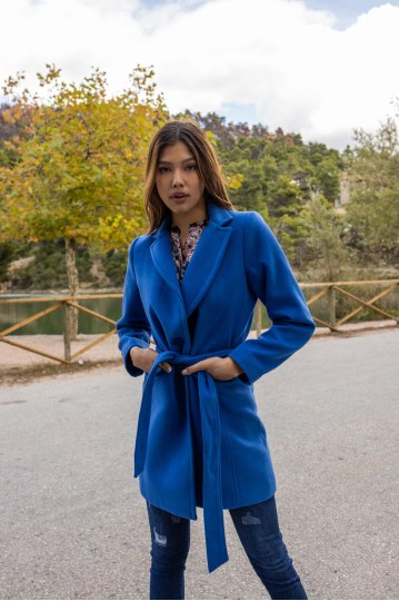 Παλτό με ένα κουμπί και ζώνη μπλε - 