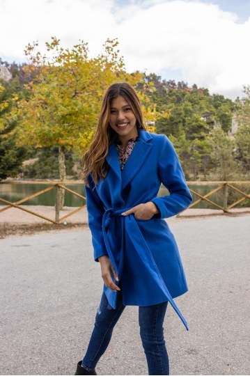 Παλτό με ένα κουμπί και ζώνη μπλε - 