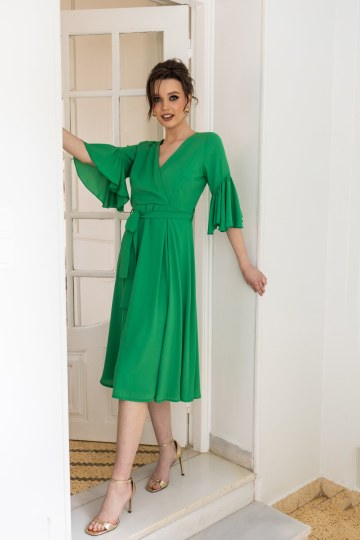  Φόρεμα με βολάν στα μανίκια πράσινο