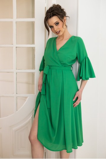  Φόρεμα με βολάν στα μανίκια πράσινο - 