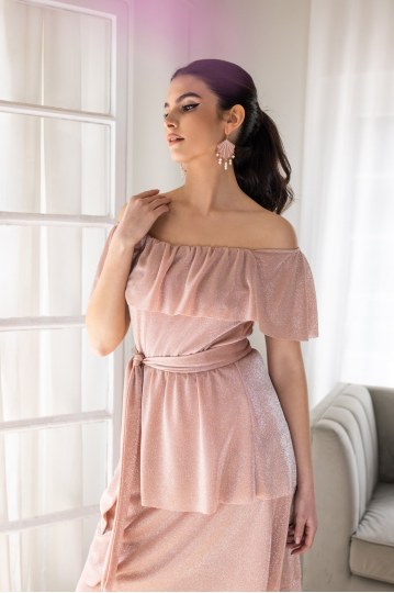 Φόρεμα χαμόγελο με βολάν και γκλίτερ σάπιο μήλο  - 