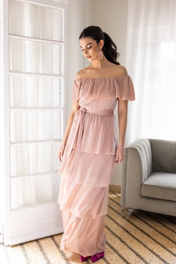 Φόρεμα χαμόγελο με βολάν και γκλίτερ σάπιο μήλο 