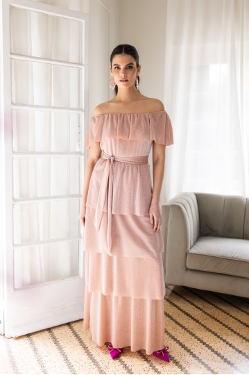 Φόρεμα χαμόγελο με βολάν και γκλίτερ σάπιο μήλο  - 