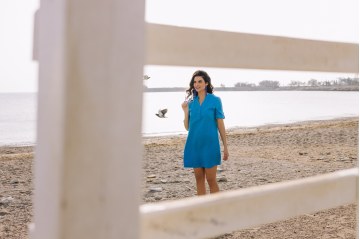  Φόρεμα λινό με κουμπιά μπλε - 