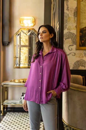 Πουκάμισο ριχτό μακρυμάνικο βιολετί - 