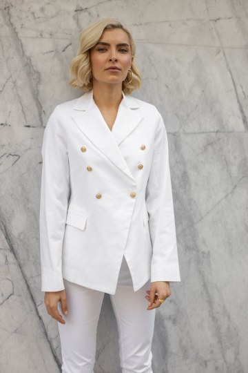  Σακάκι κρουαζέ με χρυσά κουμπιά λευκό