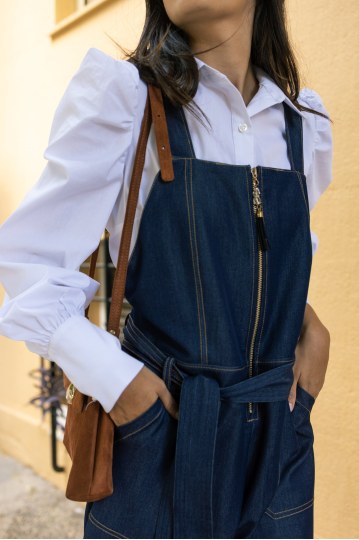  Φόρμα ολόσωμη τύπου τζιν με φερμουάρ και ζώνη - 