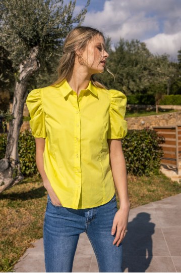 Πουκάμισο με φουσκωτά μανίκια κίτρινο - 