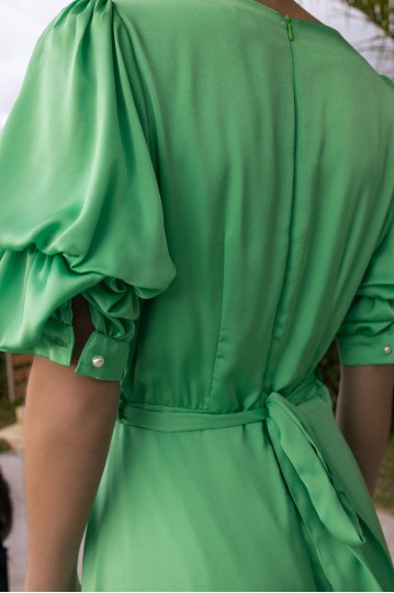 Φόρεμα με λάστιχο στα μανίκια πράσινο - 