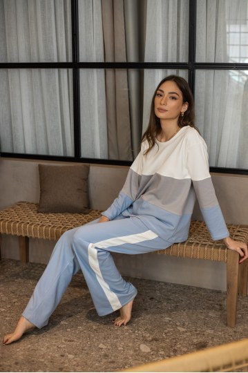  Μπλούζα φούτερ λευκή-γκρι-γαλάζια - 